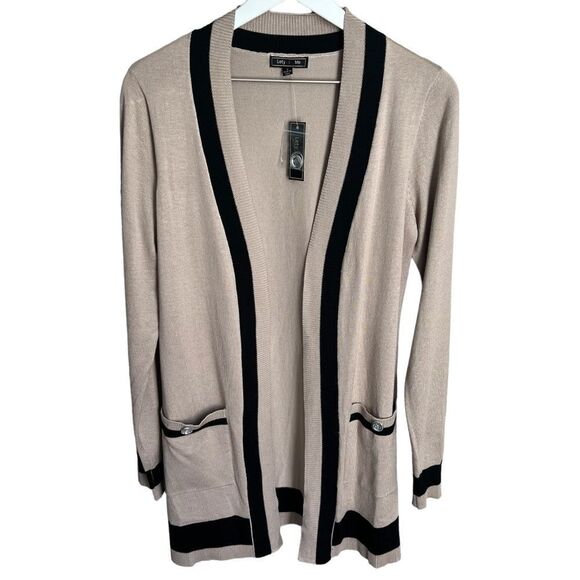 Stitch Fix Lety & Me Open Front Cardigan Sweater Womens Small Tan/Black NWT - Picture 1 of 8